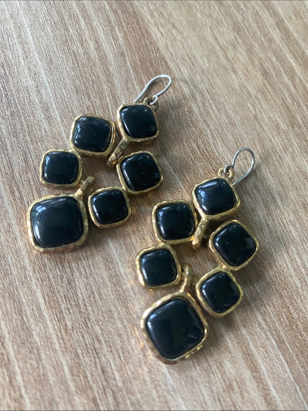 Monet Vintage Black and Gold Toned Cluster Dangle Earrings